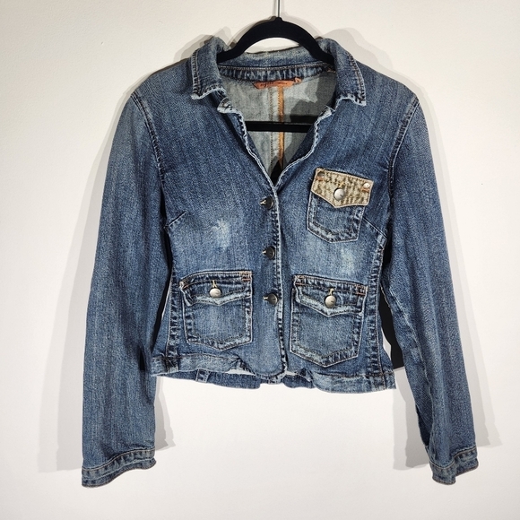 Vigoss Jackets & Blazers - Y2K Jean Jacket Womens Small Patch Elbows Vintage 90s